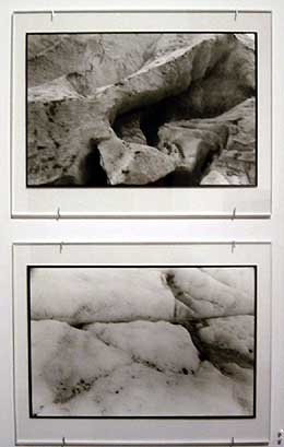 Two black and white photographs of glaciers